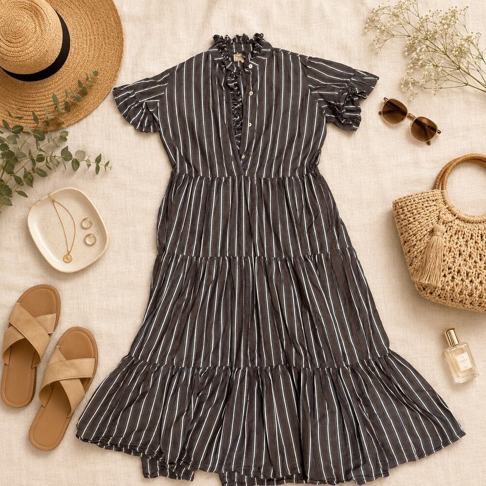 Mille Resort & Travel Striped Tiered Midi Dress